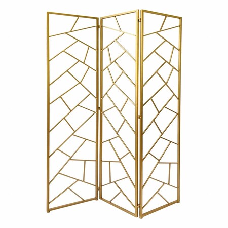 Palacedesigns 3 Panel Gold Room Divider with Geometric Motif PA3094435